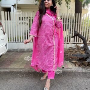 Pure Cotton fabric Lahariya Kurti with Pant with Cotton  Dupatta Full embroidery work